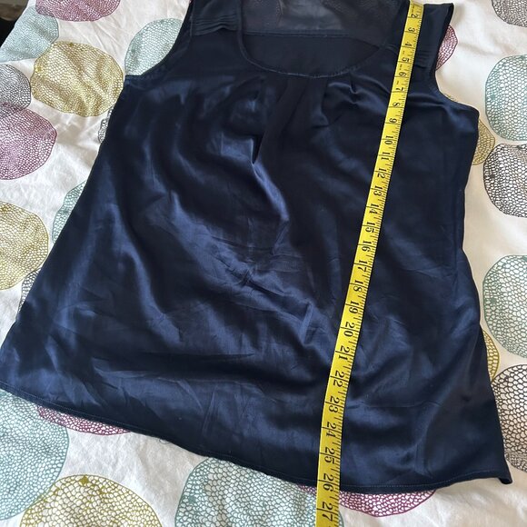 ESPRIT Navy Blue Satin Sleeveless Top Scoop Neck Rushing & Shoulder Detail Large - Picture 8 of 11